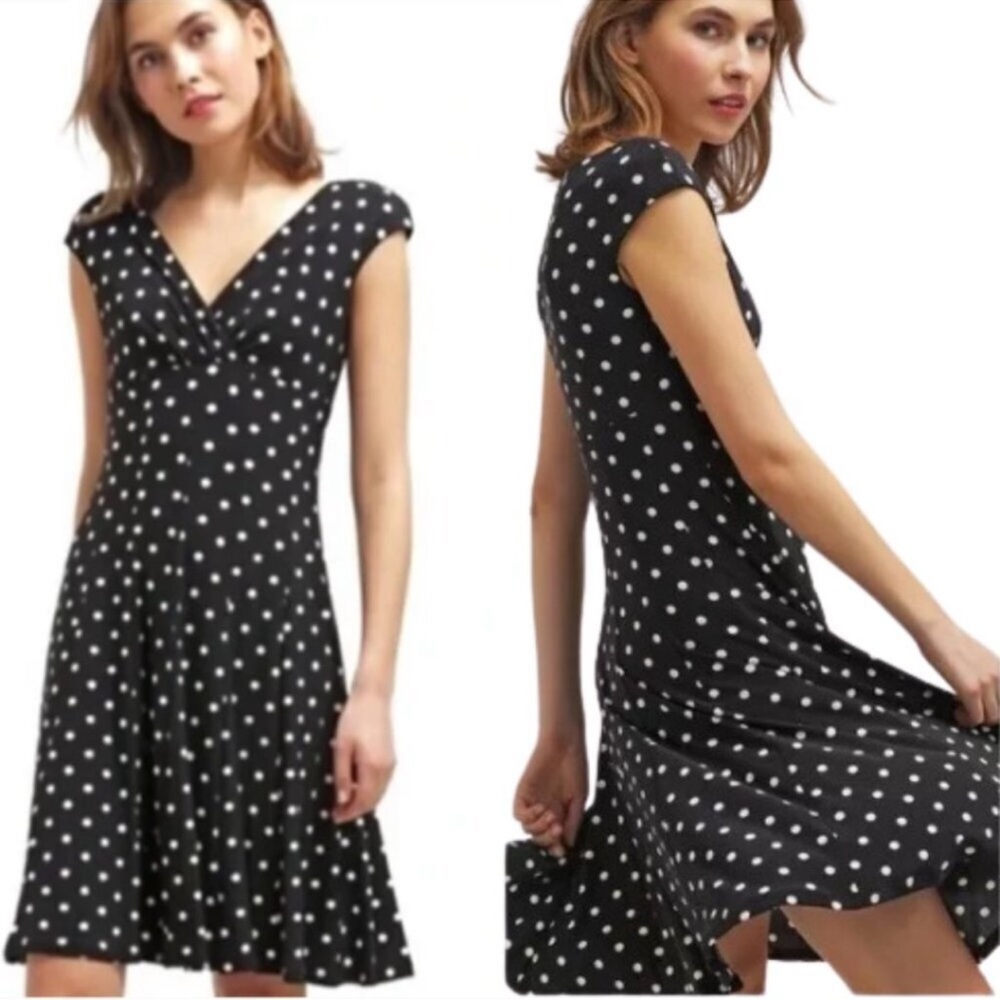 Ralph Lauren Black and White Polka Dot Midi Dress